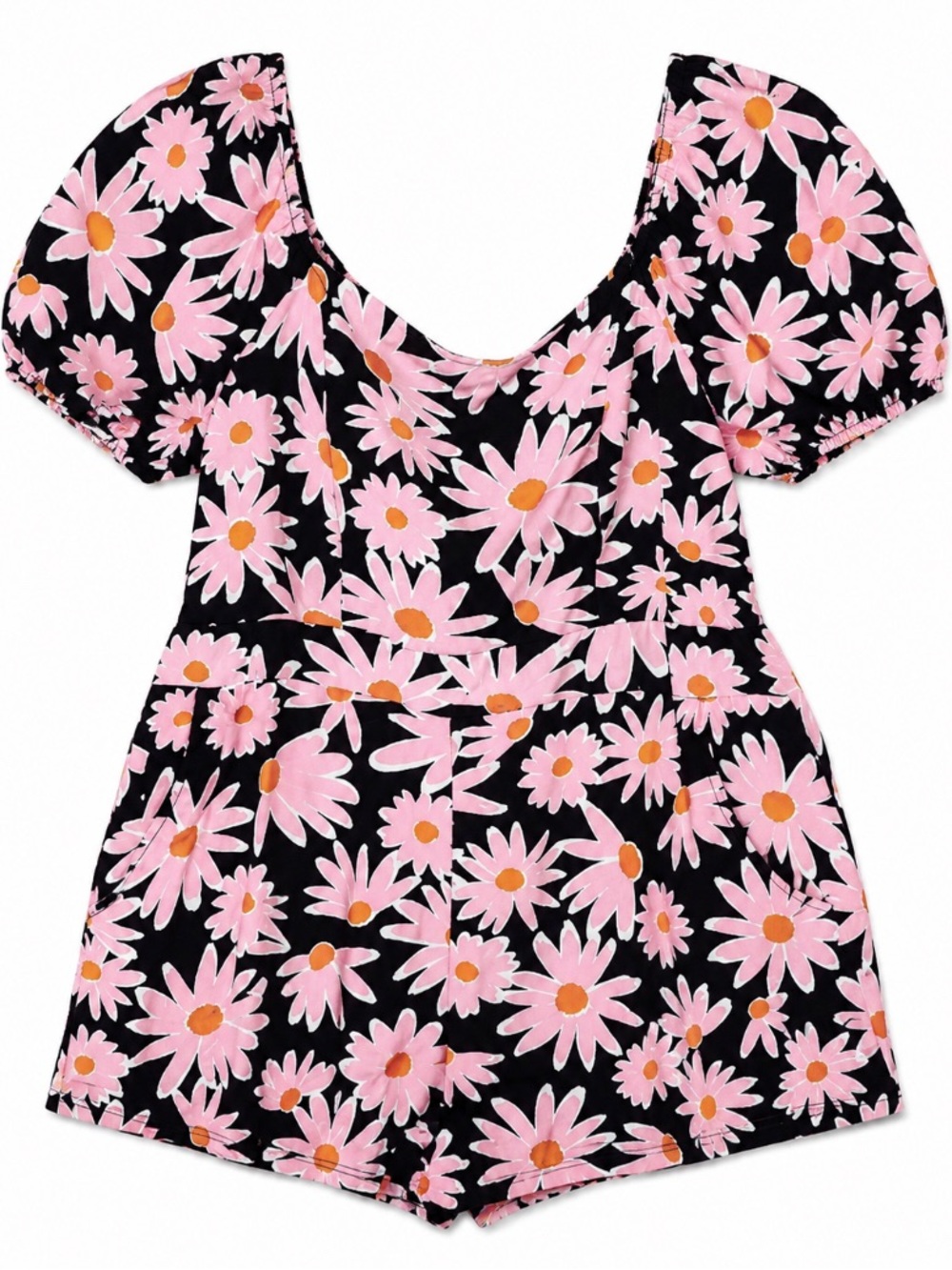 Lily Rose • Pink Daisies • Romper • Criss-Cross Back • Pockets • XL Jrs